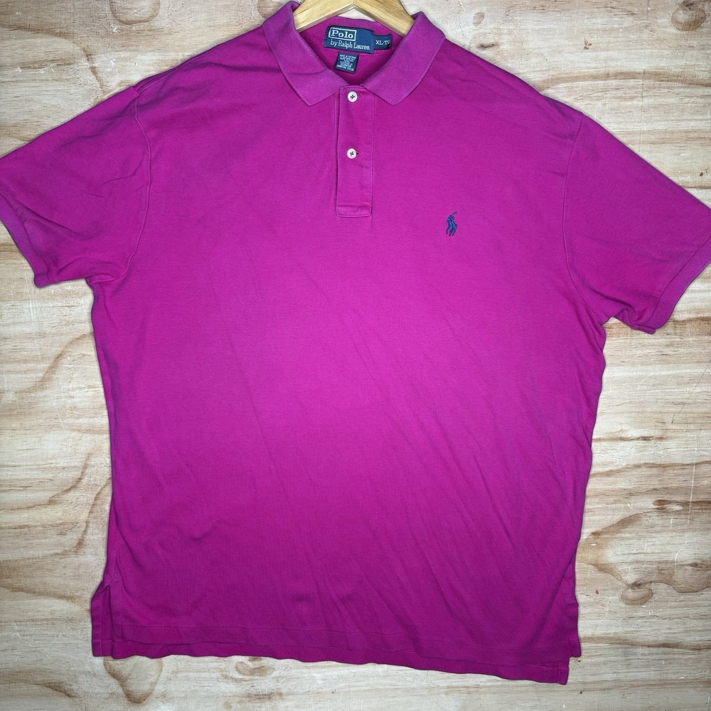 VNTG Polo Ralph Lauren Men XL Short Sleeve Magenta Polo Size Large Casual Faded